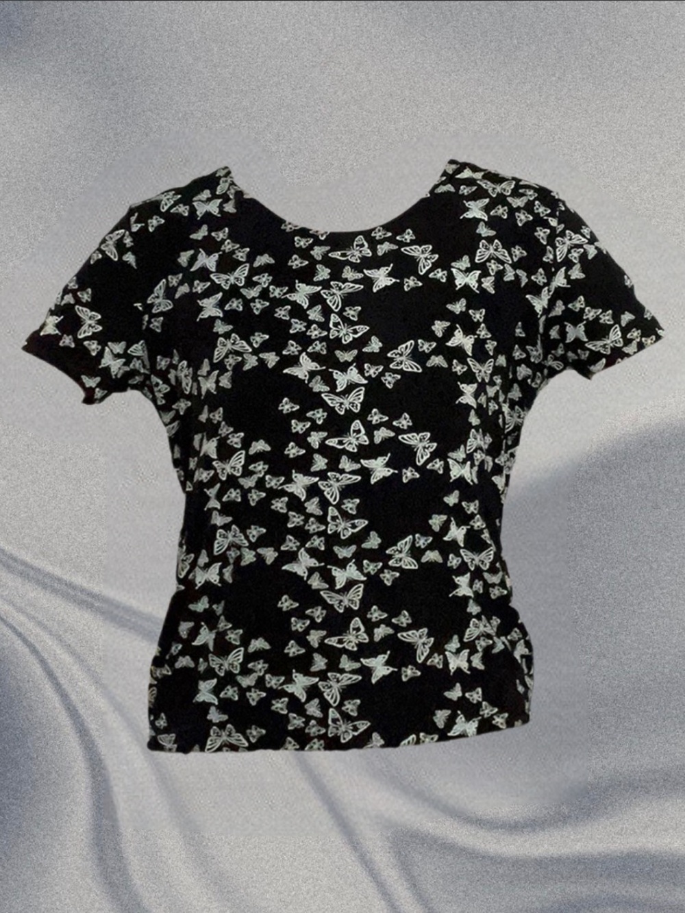 Women’s Black Butterfly Print Short Sleeve Tee